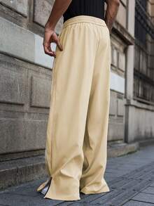 PAVTROS Men's Wide Leg Printed Drawstring Waist Street Pants, Fall Wide Leg - Beige - View 2