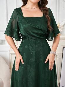 Amorya Women's Square Neck Green Elegant Long Dress With Short Sleeves, Summer Festival Outfits For Women Dress Green Dress - Green - View 6