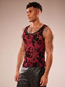 FeverCity Camiseta de tirantes de malla con estampado para hombre - Burdeos - Ver 4