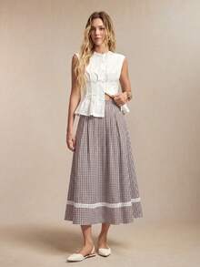 BizChic Chân váy nữ thiết kế ren chắp vá khoét viền mới mùa Xuân/Hè, đa năng cho công sở, các dịp trang trọng, đi làm thanh lịch, thường ngày, phong cách retro lãng mạn thập niên 90, dự tiệc, đám cưới, phù dâu, chủ nhà, đi chơi, sự kiện xã hội, hòa nhạc, lễ tốt nghiệp, bữa ăn sáng muộn, sân bay. - màu nâu - Xem 3