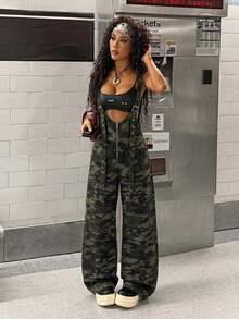 StreetHx Women's Casual Versatile Everyday Wear Camouflage Denim Jumpsuit - Multicolor - View 8
