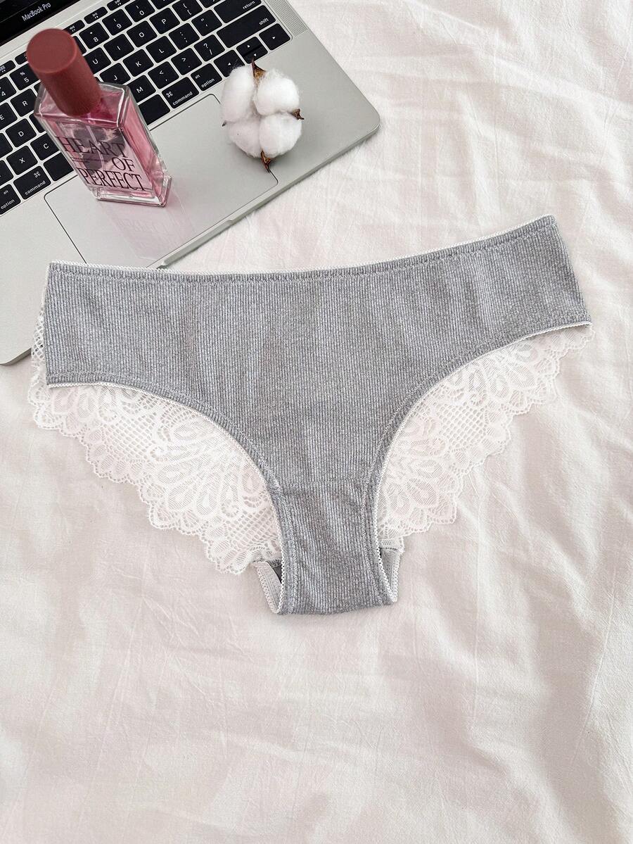 Napfluff Women's Refreshing Light Gray Lace Patchwork Panties - Grey - View 1