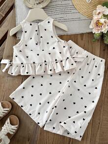 SHEIN Set Atasan Bandeau Motif Hati dan Celana Kasual untuk Bayi Perempuan - MultiWarna - View 2