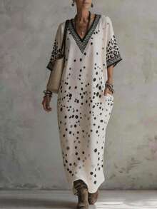 Louniche Vestido de color albaricoque con lunares estilo bohemio para vacaciones - Albaricoque - Ver 4