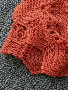 DreamSkyne Plus Size Women's Solid Color Beach Resort Romantic Crochet Net Drawstring Tie Bow Cardigan Western Wear - Orange - View 5