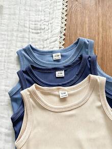 SHEIN Vintaside Kids 6件組男嬰夏季套裝，黑色、白色、條紋背心與短褲，舒適休閒百搭服飾 - 彩色 - 查看 7
