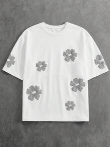 SWAVVY 男士休闲印花圆领短袖T恤短裤套装，夏季 - 白色 - 查看 2