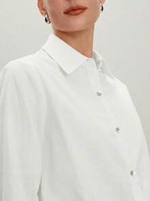 Camisa de manga larga para mujer con botones en los hombros, estilo clásico para el lugar de trabajo, negocios, viajes, ocasiones formales, graduaciones, elegancia retro de los 90 - Blanco 3 - Ver 2