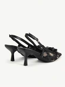 CUCCOO CHICEST Damen-Schuhe Frühling und Sommer Stickerei Blumen Schleife Dekorativ Rückseite Dreifach Spitze, Sanfter Wind Mesh, Hellrosa Damen High-Heel-Sandalen Dating Pendeln Einkaufen Nachmittagstee Festliche Geschenke - Schwarz - Übersicht 4