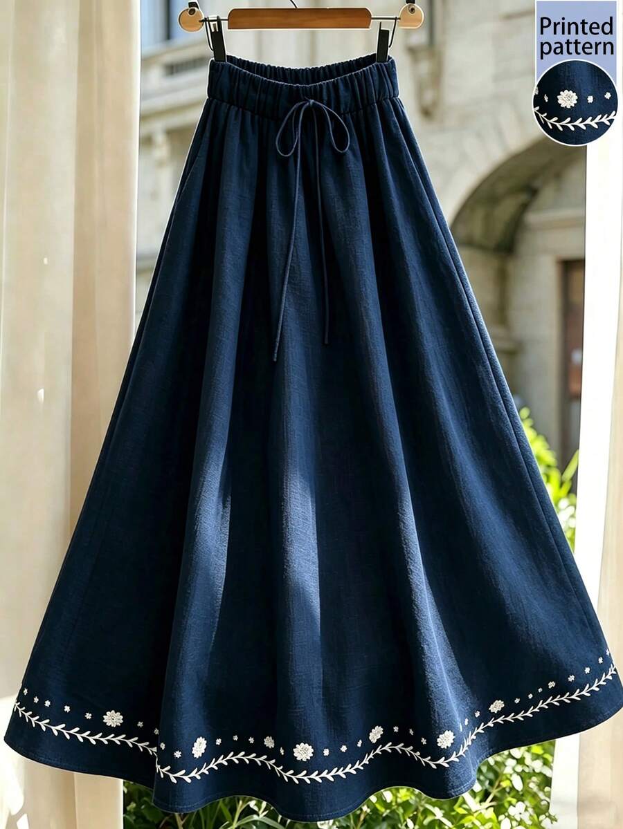SHEIN Franclia 女士休闲度假裙、女士优雅半身裙、女士节日半身裙、女士春夏半身裙、女士毕业半身裙、女士优雅半身裙、女士外出半身裙、女士沙滩半身裙、女士蓝色半身裙、女士印花半身裙 - 藍色 - 查看 1