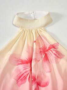 Tween Girl Floral Print Ruffle Hem Halter Romper - Multicolor - View 3