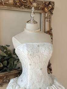 Lovelzi Elegant White Beaded Embroidery Strapless Mermaid Hem Luxurious Mini Dress For Bridal Shower Graduation Wedding Formal Party - White - View 5
