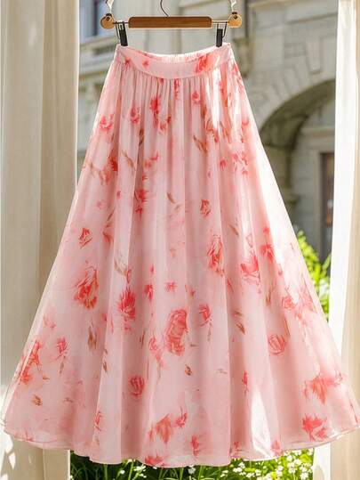 GlowEve CURVE Chân váy chữ A bằng vải chiffon in họa tiết, cỡ lớn, thích hợp cho mùa xuân/hè, phù hợp cho những buổi hẹn hò lãng mạn.
