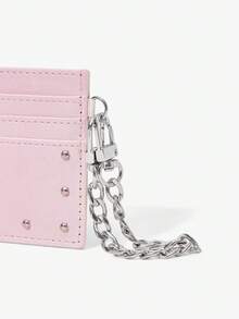 Viva Strut 1pc Pink Fashionable Street Sweet And Cool Spice Girl Y2K Rivet Decoration Multi-Purpose Multi-Card Position Metal Chain Card Bag - Pink - View 5
