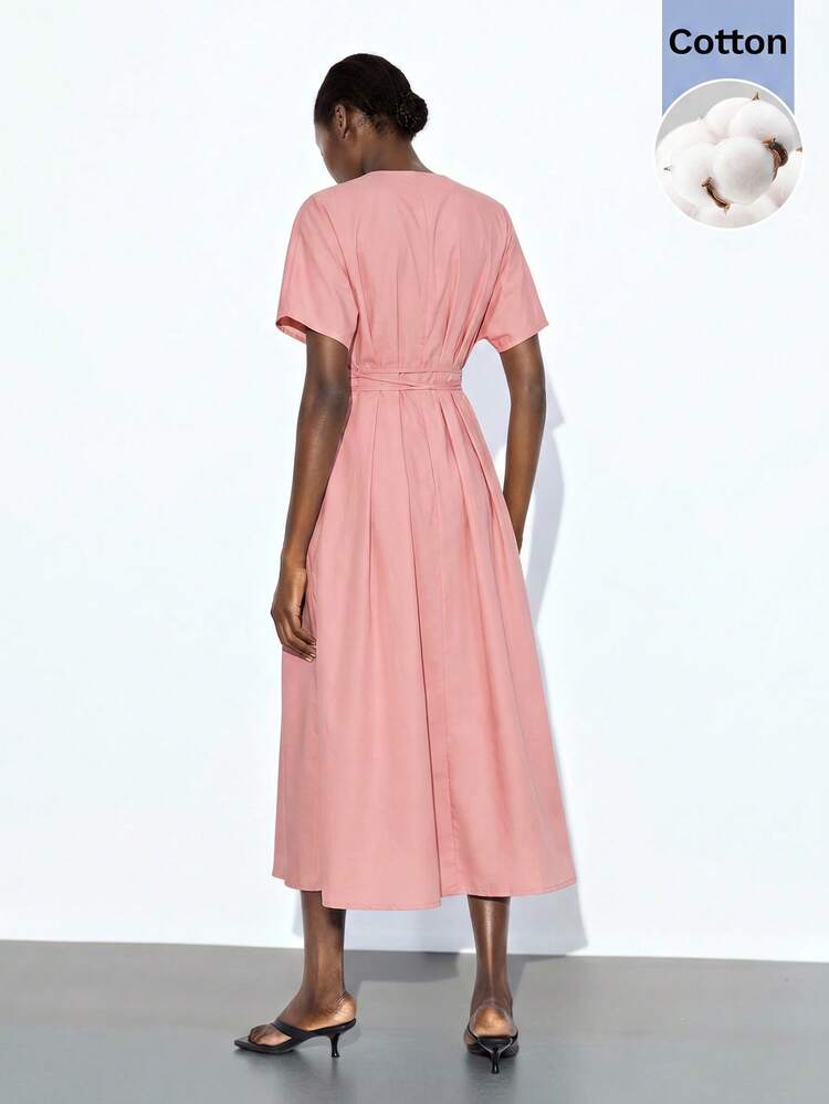 SHEIN Maija Tiefer V-Ausschnitt, ärmelloses, taillenbetontes, ausgestelltes Kleid für Frauen