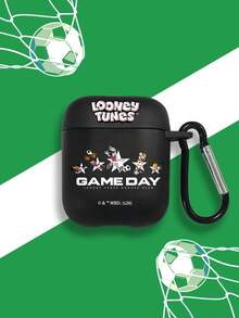 LOONEY TUNES X SHEIN 1pc Looney Tunes "Game Day" Soccer Team AirPods Case With Matte Black Finish, Featuring The Full Looney Tunes Soccer Team Graphic And "GAME DAY" Lettering, Complete With A Convenient Carabiner Hook. Full-Covered Shockproof Protection For Your Earbuds. Perfect Gift For Cartoon Lovers And Fans Of Looney Tunes. Compatible With AirPods 1/2/3/4/Pro/Pro 2/Pro 3, Earphone Accessories, , Quick Ship. - Black - View 1