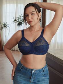 Slumbrini Sujetador sin costuras, transpirable y sin aros para mujer de talla grande, ligero y de cobertura completa - azul real - Ver 6