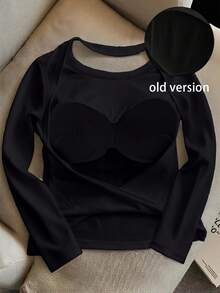 INAWLY Women's Solid Color Long Sleeve Fashionable Hollow Sexy Backless T-Shirt - Black - View 3