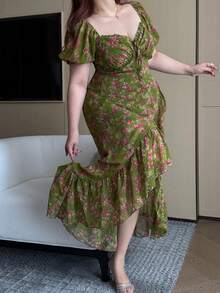 Vibekara Vestido largo de gasa con mangas abullonadas estilo princesa dulce para vacaciones románticas - Verde - Ver 3