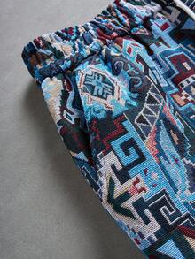 Manfinity Hypemode Men's Retro American Geometric Print Drawstring Waist Pants - Blue - View 6