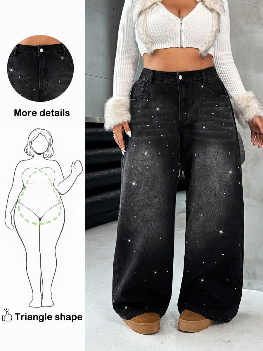Truni Awkwardfatgirl Plus Size Casual Rhinestone Embellished Casual Elegant Vacation Work/Office Tank Top, For Everyday Wear Summer /Spring, For Pear Triangle Body Shape - White - View 1