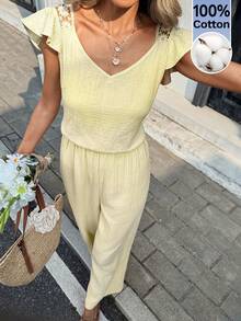 Serisse Women's Casual Solid Color Backless Jumpsuit, Summer - Yellow - View 6