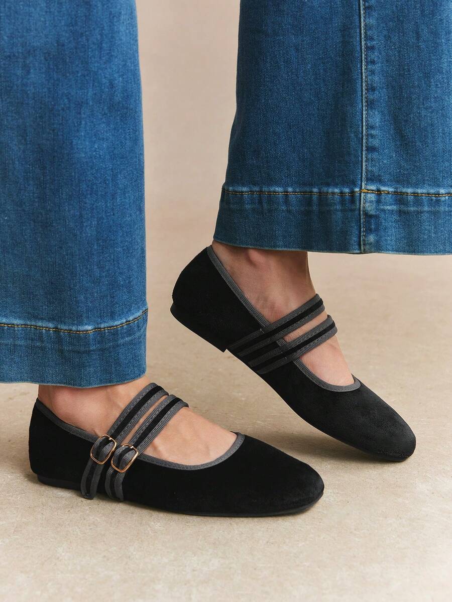 Rosivie Women's Casual Buckle Design Flat Loafers, Versatile For Daily Wear - Black. - View 1
