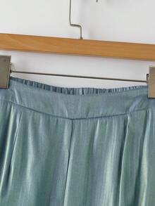 EMERY ROSE Women's Colorful Satin Straight Leg Pants, Elegant Resort Wear For Spring/Summer - Blue - View 3