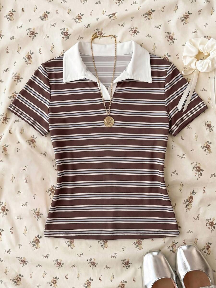 Tween Girls Casual Printed Short Sleeve Top, Summer - Multicolor - View 1