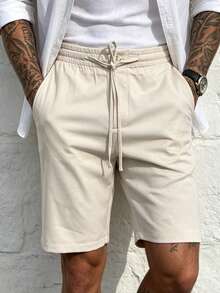 Manfinity CasualCool Men's Casual Apricot Color Slant Pocket Drawstring Waist Shorts, Holiday - Apricot - View 4