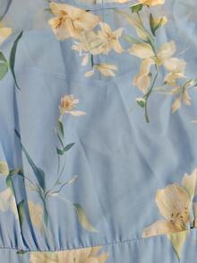 SHEIN LUNE 輕盈雪紡花卉印花時尚通勤百搭 A 字連身裙，附荷葉袖，女款 - 彩色 - 查看 7