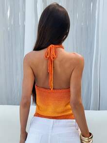 Aloruh Chaleco de punto de crochet con escote halter, anudado y espalda descubierta, con cuentas, para mujer, adecuado para vacaciones, uso diario, salidas y citas, estilo Y2K - Multicolor - Ver 2