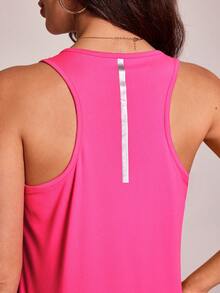 SHEIN Sports Reflective Stripe Casual Sports Tank Top, Summer - Hot Pink - View 3