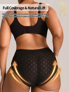 Barelissa 1pc Geometric Pattern Full Coverage Plus Size Women's Briefs - Black - View 2