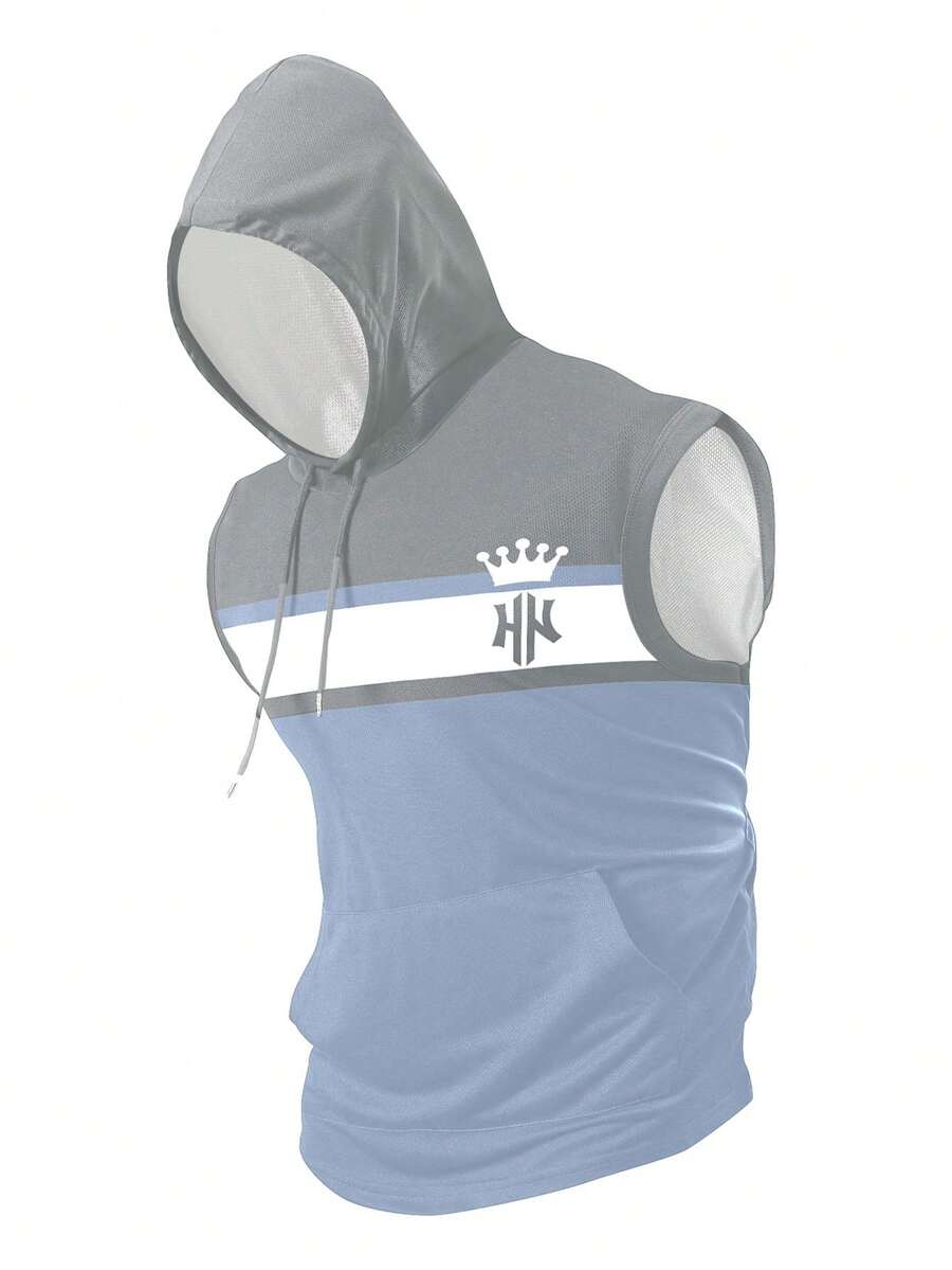 Manfinity Homme Chaleco con capucha de hombre con estampado de letras y rayas de color en contraste, para vacaciones - Multicolor - Ver 1