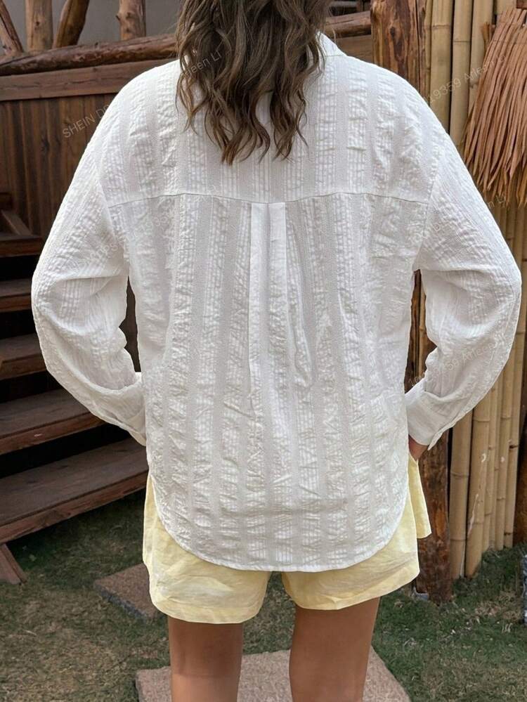 Women's Solid Color Drop Shoulder Long Sleeve Single-Breasted Casual Shirt