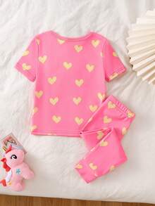 Baby Girls Neon Unicorn & Heart Print Crew Neck Bodysuit & Pants Pajama Set - Multicolor - View 2