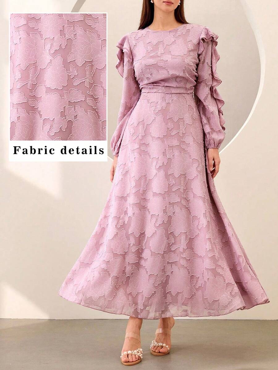 Graceveil Vestido rosa de cuello redondo con mangas con volantes