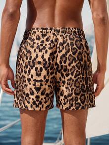 Manfinity VDAYZ Men's Leopard Print Slant Pocket Drawstring Waist Casual Beach Shorts Men And Women Matching Swimwear Matching Bikini Set Couple Vacation Outfits For Couples Beach Outfit For Men And Women Couple Casual Hawaiian Leopard Print Swimwear Matching Bathing Suits For Couples Cheetah Print Bathing Suits Leopard Print Bikini And Swim Shorts - Rust Brown - View 6