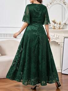 Amorya Women's Square Neck Green Elegant Long Dress With Short Sleeves, Summer Festival Outfits For Women Dress Green Dress - Green - View 3