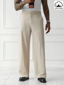 HUEFORM Men's Old Money Relaxed Fit  Pants, Washed Cotton Fabric, Casual Lounge Pants Suitable For Going Out For Summer - Khaki - View 5