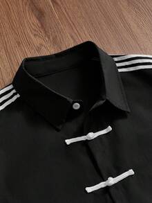 SWAVVY Men's Casual Patchwork Short Sleeve Shirt, Versatile For Daily Wear - Black - View 4