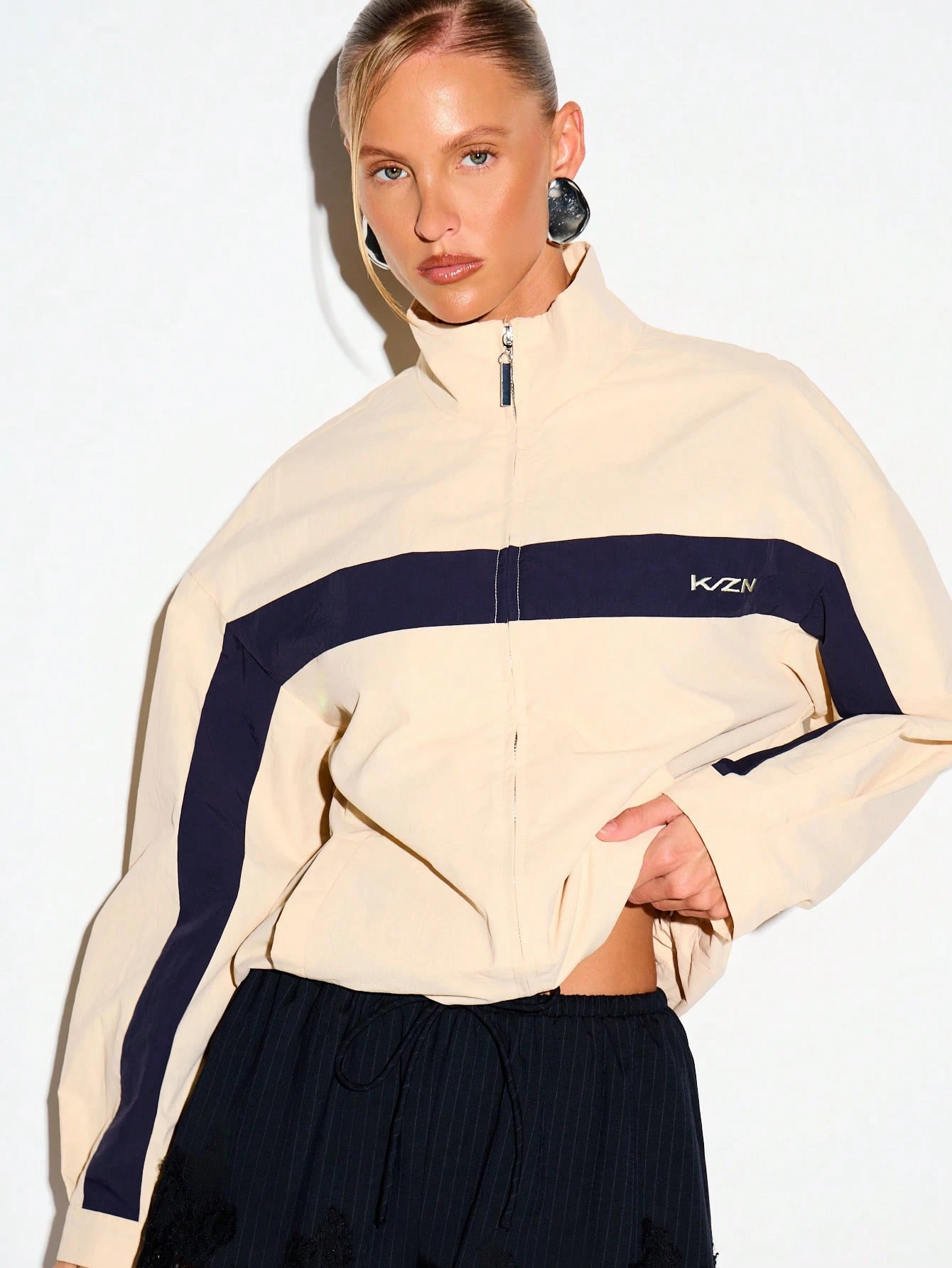 KIZN Color Block Panel Zip-Up Jacket With Contrast Stripe