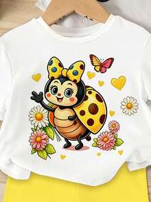 Cute Ladybug Print Colorblock Bow Tee And Shorts 2Pcs Set For Baby Girls, Refreshing Sweet Daily Outfit, Suitable For Spring/Summer, Daily Wear, Outdoor Play, Beach Holiday, Weekend Outing - Multicolor - View 6