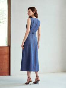 MOTF ĐẦM DENIM NỮ MÙA HÈ KIỂU DÁNG THƯỜNG NGÀY, CÓ KHUY CÀI PHÍA TRƯỚC. - Rửa nhẹ - Xem 3