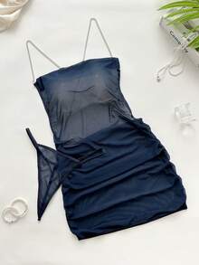 Seduluxe Women's Sexy Backless Tight Fit 2pcs Nightgown Set - Royal Blue - View 4
