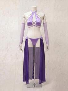 Fantasy Costume Fantasy Costume Plus Size Lingerie Set With Metal Chain, Mesh & Thong, 3pcs - Purple - View 4
