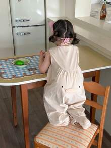 Dazy Kids 女嬰圓領純色卡通無袖連身褲 夏季款 - 杏色 - 查看 1