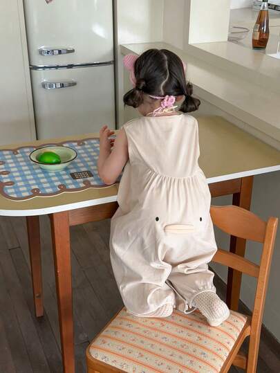 Dazy Kids Áo liền quần không tay cổ tròn màu trơn họa tiết hoạt hình dành cho bé gái sơ sinh/trẻ nhỏ