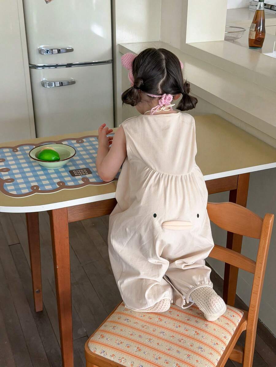 Dazy Kids 女嬰圓領純色卡通無袖連身褲 夏季款 - 杏色 - 查看 1